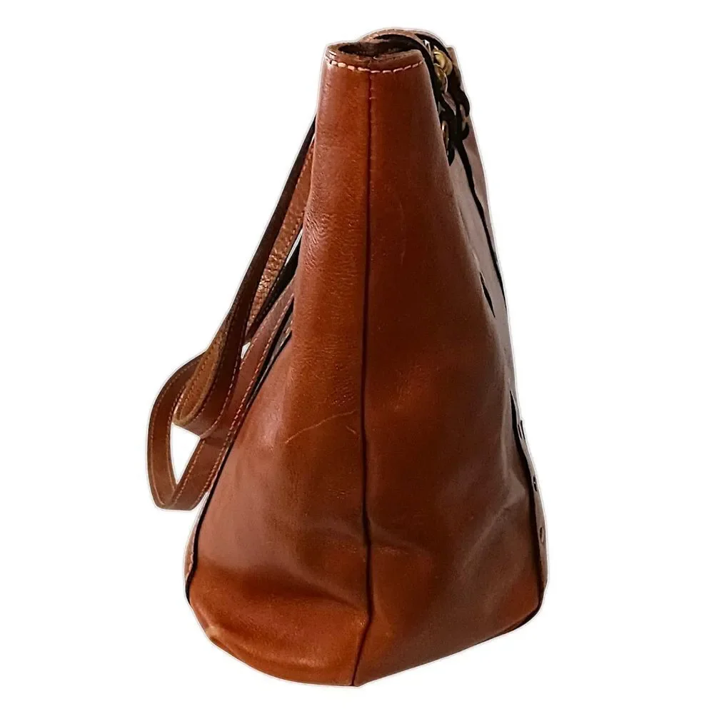 Patricia Nash Leather Bag Tote Purse Suede Interior Benvenuto Heritage Tan Brass